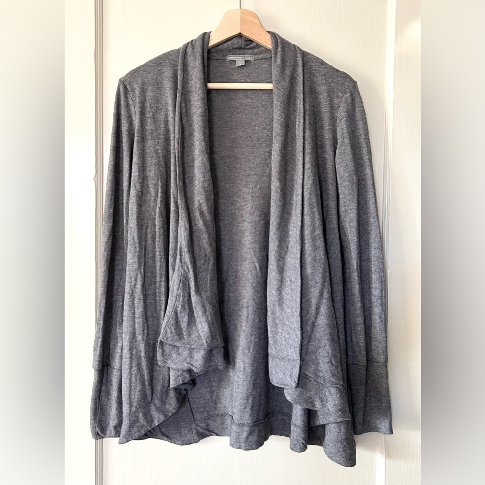 James Perse Jersey Knit Open Front Draped Cardigan Sweater Dark Gray 2 M